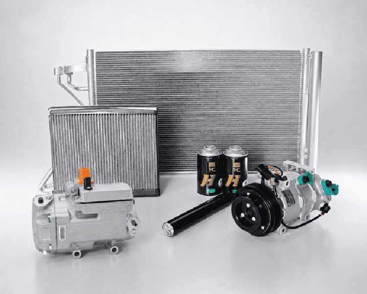 Automotive air conditioning parts including compressors condensers and evaporators