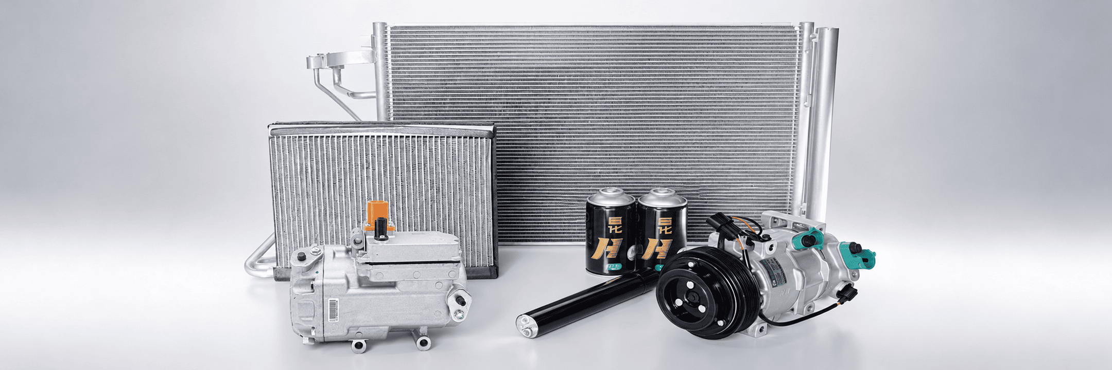 Automotive air conditioning parts including compressors condensers and evaporators
