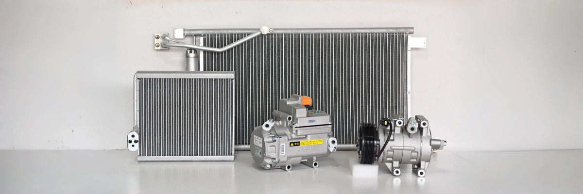 Automotive air conditioning parts including compressors condensers and evaporators