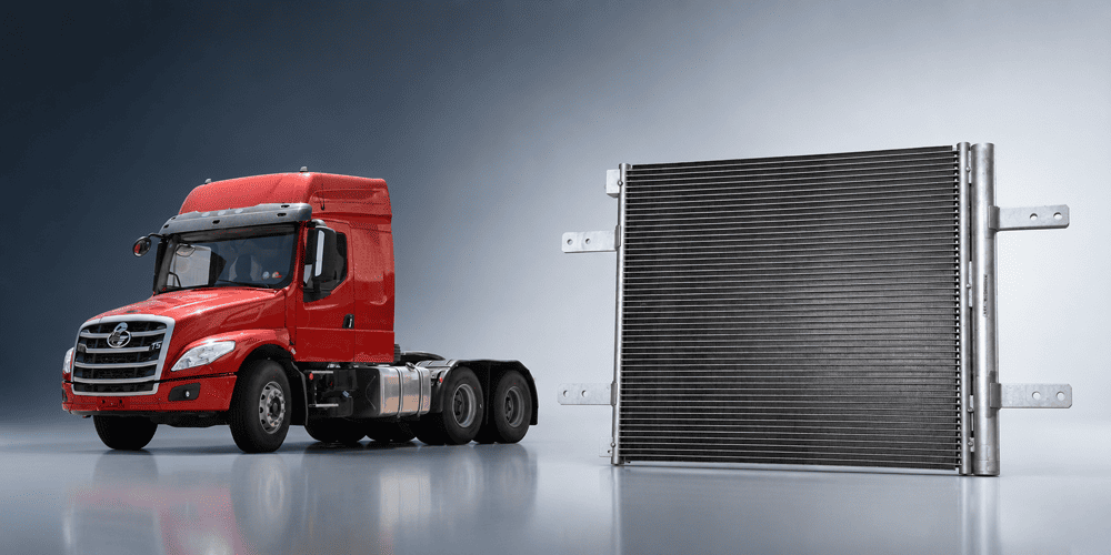 Commercial vehicle A/C condenser for trucks, buses, and heavy-duty vehicle air conditioning systems
