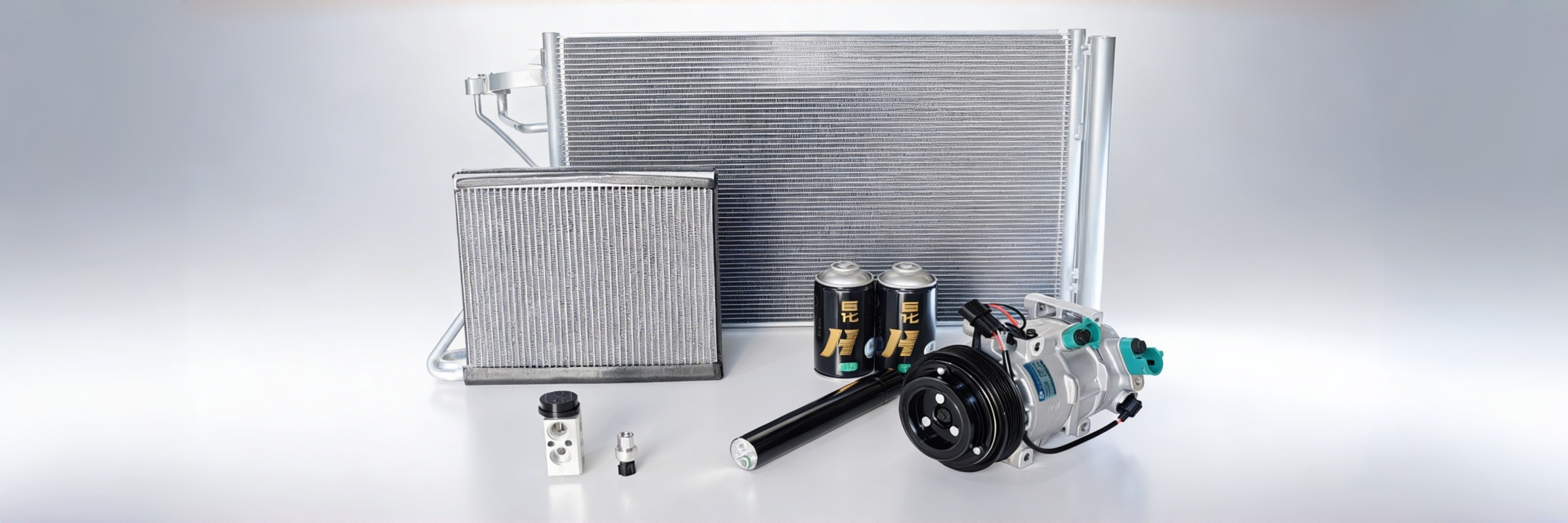 Automotive air conditioning parts including compressors condensers and evaporators